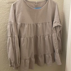 Tan Peasant Babydoll Top